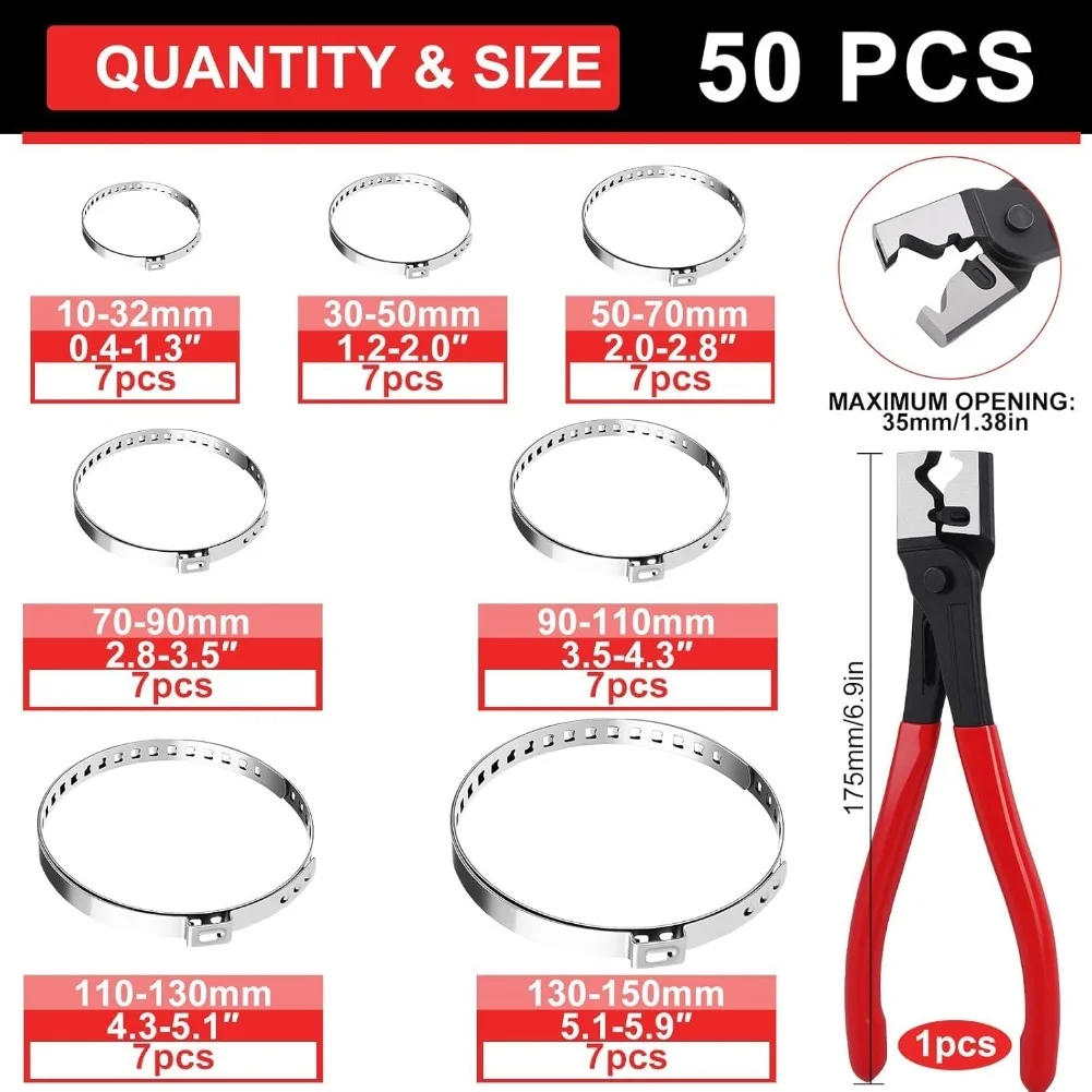 Adjustable Stainless Steel Hose Clamp Set with Pliers 7 Sizes for Fuel Line Vacuum and Radiator Hose Repair 7 Pieces Each
Adjustable Stainless Steel Hose Clamp Set with Pliers 7 Sizes for Fuel Line Vacuum and Radiator Hose Repair 7 Pieces Each