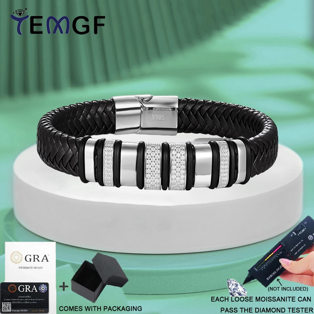 TEMGF Leather Moissanite Bracelet for Men Vintage Striped Weaving Bracelets 925 Sterling Silver Plated 18K Gold Unisex Jewelry
TEMGF Leather Moissanite Bracelet for Men Vintage Striped Weaving Bracelets 925 Sterling Silver Plated 18K Gold Unisex Jewelry