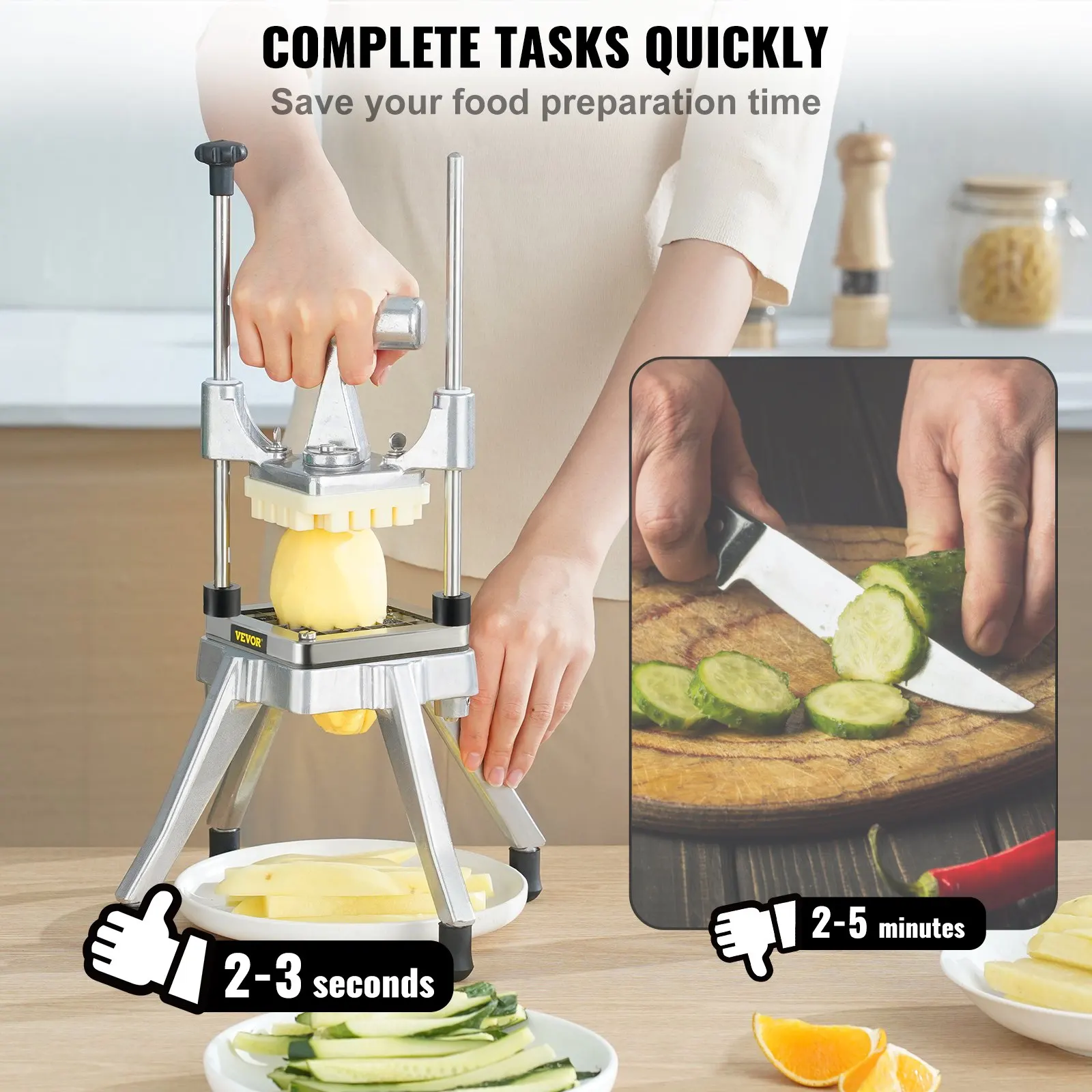 Commercial Vegetable Fruit Chopper, Stainless Steel French Fry Cutter With 4 Blades
Commercial Vegetable Fruit Chopper, Stainless Steel French Fry Cutter With 4 Blades