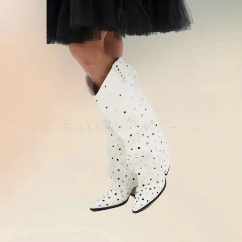 Crystal Decor White Turned Over Pointed Toe Boots Slip On Women Shoes Chunky High Heels Party Banquet 2025 Zapatos Para Mujere
Crystal Decor White Turned Over Pointed Toe Boots Slip On Women Shoes Chunky High Heels Party Banquet 2025 Zapatos Para Mujere