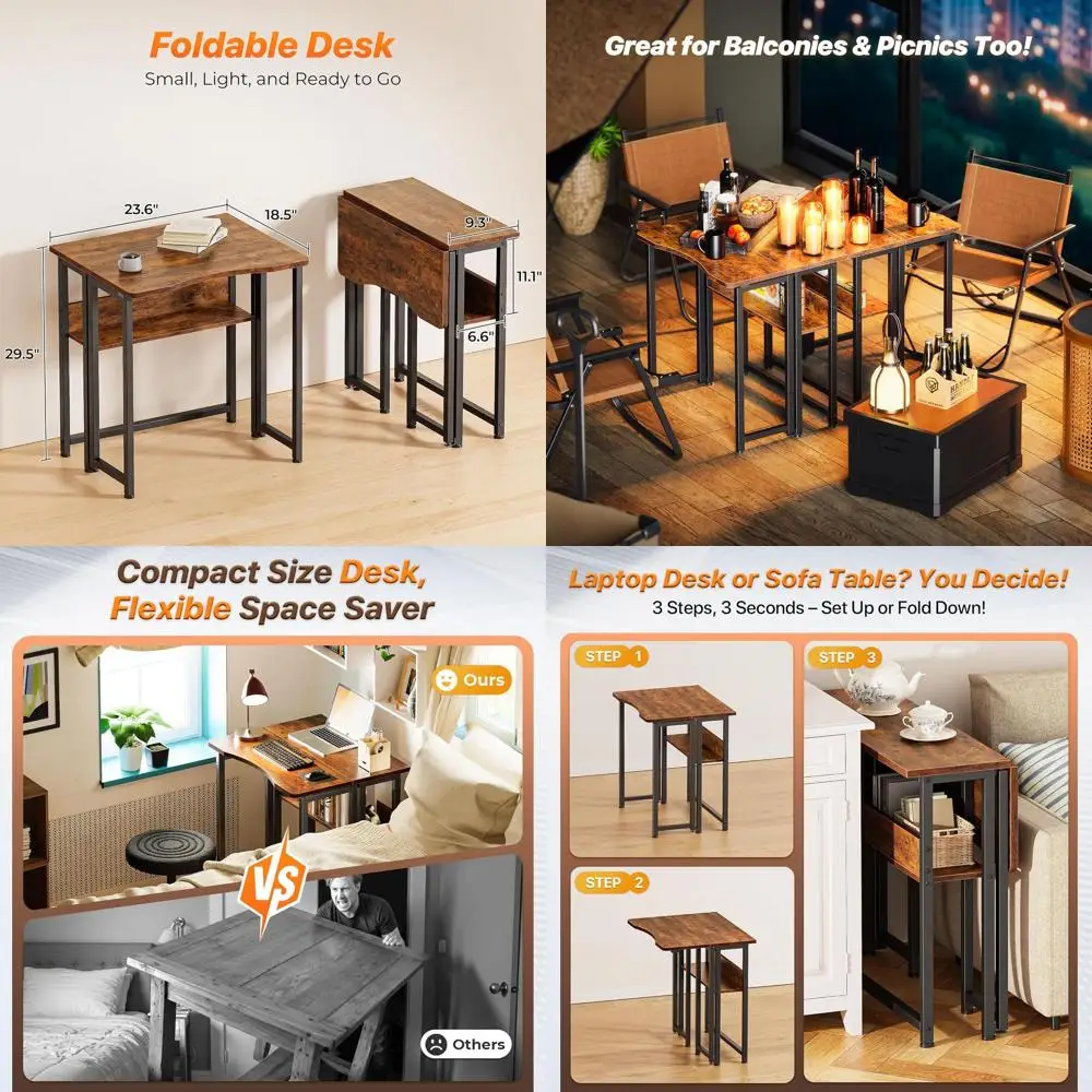 Compact 23.6 Folding Desk with Storage Shelf, Rustic Brown, Ideal for Small Spaces and Sofa Side Workstations
Compact 23.6 Folding Desk with Storage Shelf, Rustic Brown, Ideal for Small Spaces and Sofa Side Workstations