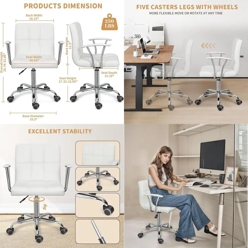 Home Office Desk Chair with Armrest and Wheels, Modern PU Leather Mid-Back Office Task Chair, Height Adjustable Swivel Computer
Home Office Desk Chair with Armrest and Wheels, Modern PU Leather Mid-Back Office Task Chair, Height Adjustable Swivel Computer