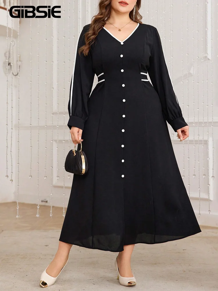 GIBSIE Plus Size V-Neck Button Front Belted Long Dress Women 2026 Autumn Black Long Sleeve Party Elegant Slit A-Line Dresses
GIBSIE Plus Size V-Neck Button Front Belted Long Dress Women 2026 Autumn Black Long Sleeve Party Elegant Slit A-Line Dresses