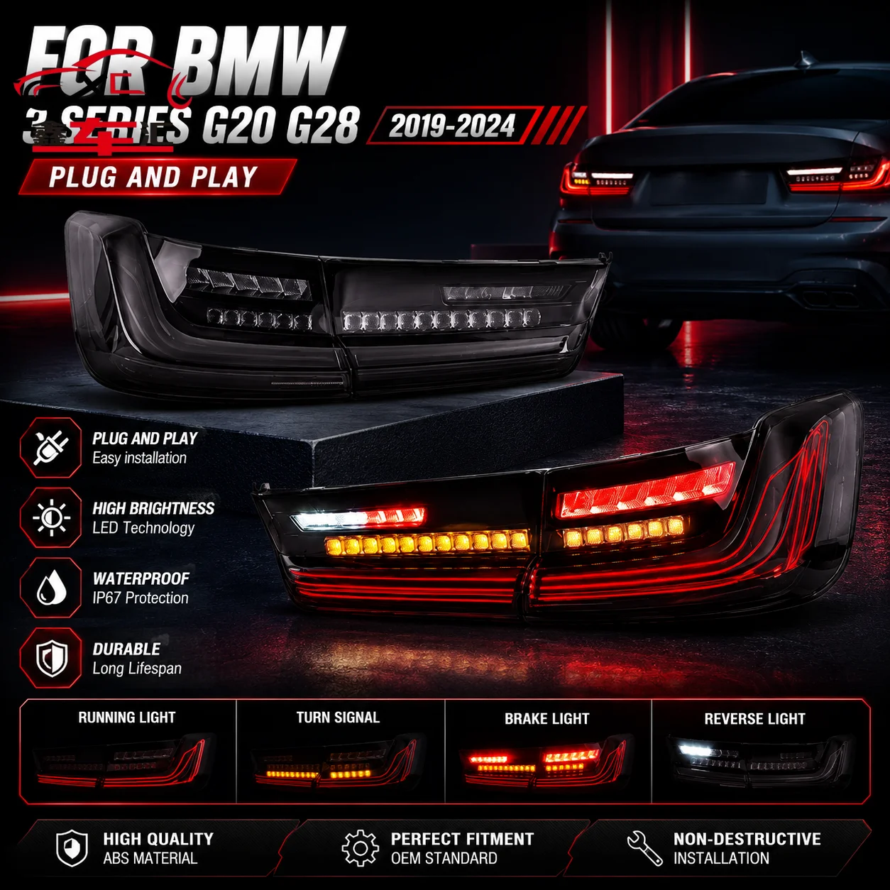 Car LED Headlight Parts For BMW 3 Series G20 G28 2019-2024 DRL Brake Turn Signal Lamp Plug And Play
Car LED Headlight Parts For BMW 3 Series G20 G28 2019-2024 DRL Brake Turn Signal Lamp Plug And Play