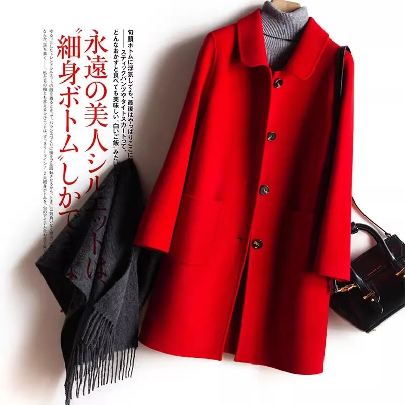 Red Double-Sided Wool Jacket Overcoat Women Mid Long Korean-style 2024 Autumn Winter New Casual Loose Korean Wool Coat Female
Red Double-Sided Wool Jacket Overcoat Women Mid Long Korean-style 2024 Autumn Winter New Casual Loose Korean Wool Coat Female