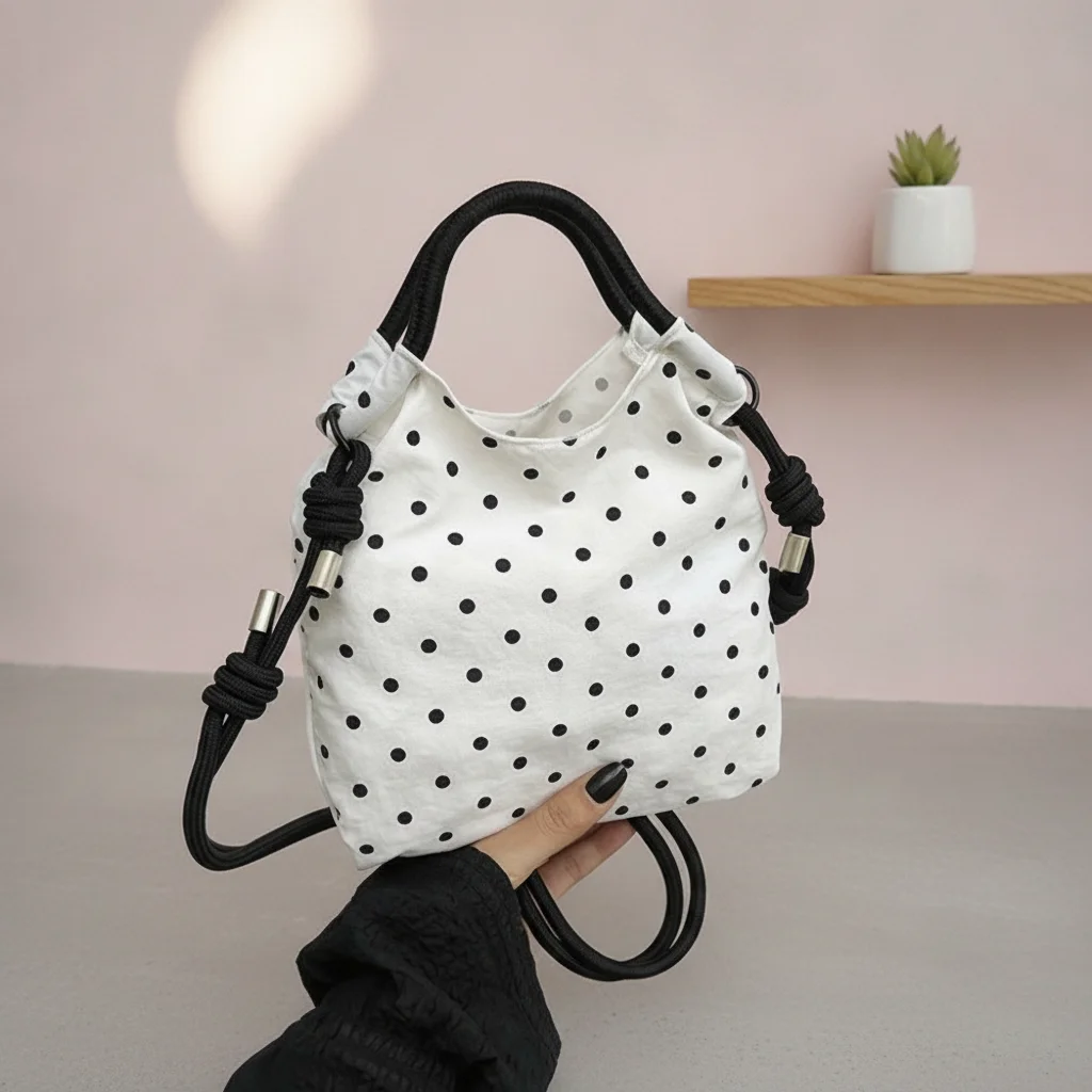 Nylon Polka Dot Shoulder Bag Multi-Color Drawstring Closure Crossbody Bucket Bag Phone Purse Lightweight Female Tote Bag Girl
Nylon Polka Dot Shoulder Bag Multi-Color Drawstring Closure Crossbody Bucket Bag Phone Purse Lightweight Female Tote Bag Girl