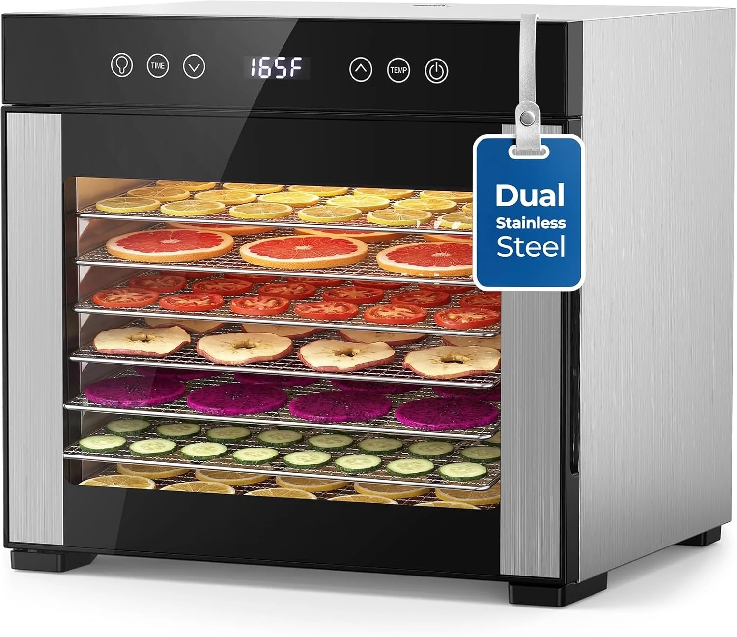 Food Dehydrator, 8 Stainless Steel Trays, 95–165℉ Adjustable Temperature, 48h Digital Timer
Food Dehydrator, 8 Stainless Steel Trays, 95–165℉ Adjustable Temperature, 48h Digital Timer