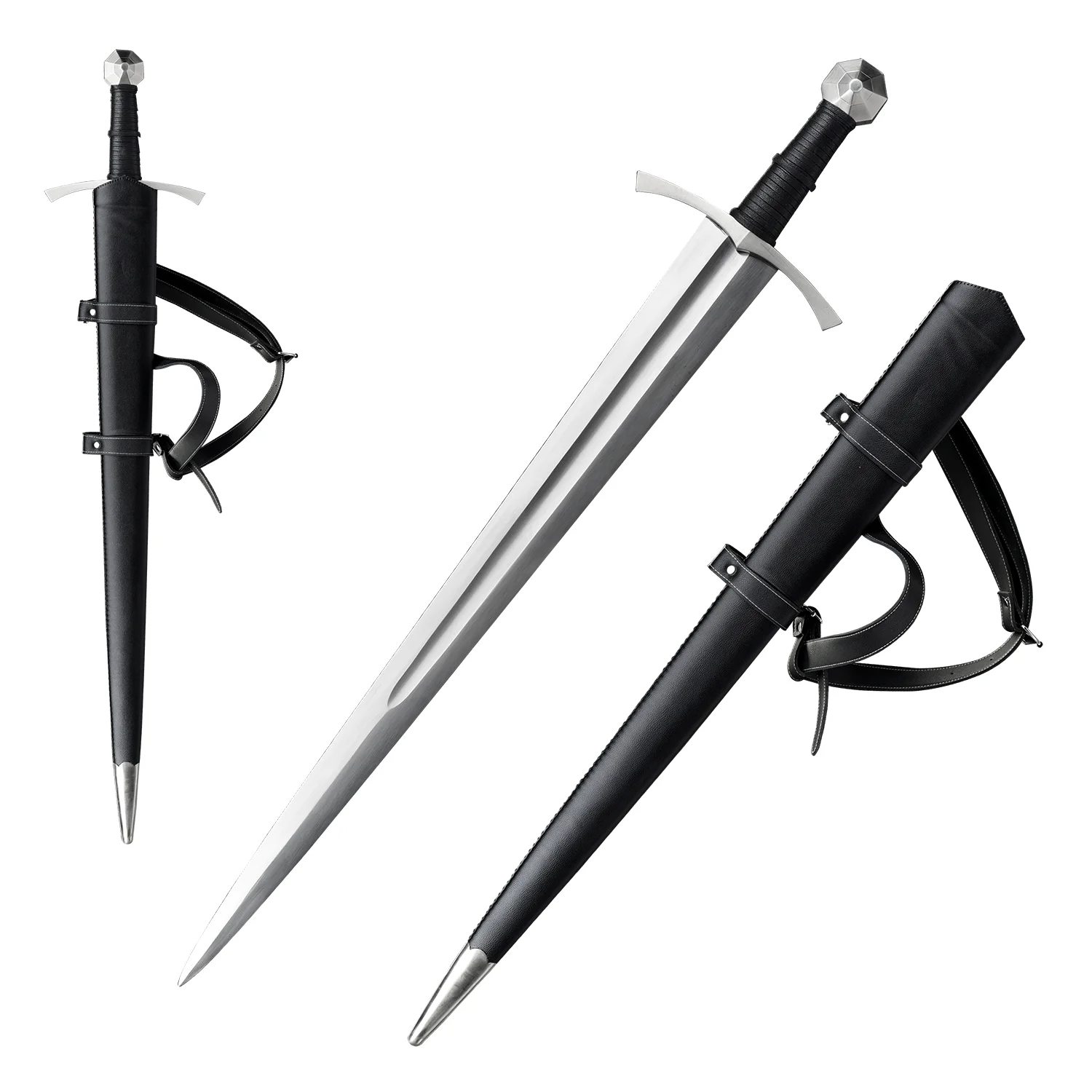 39-дюймовый средневековый черный рыцарский меч с кожаными ножнами для использования на открытом воздухе, практики, коллекции
39-дюймовый средневековый черный рыцарский меч с кожаными ножнами для использования на открытом воздухе, практики, коллекции