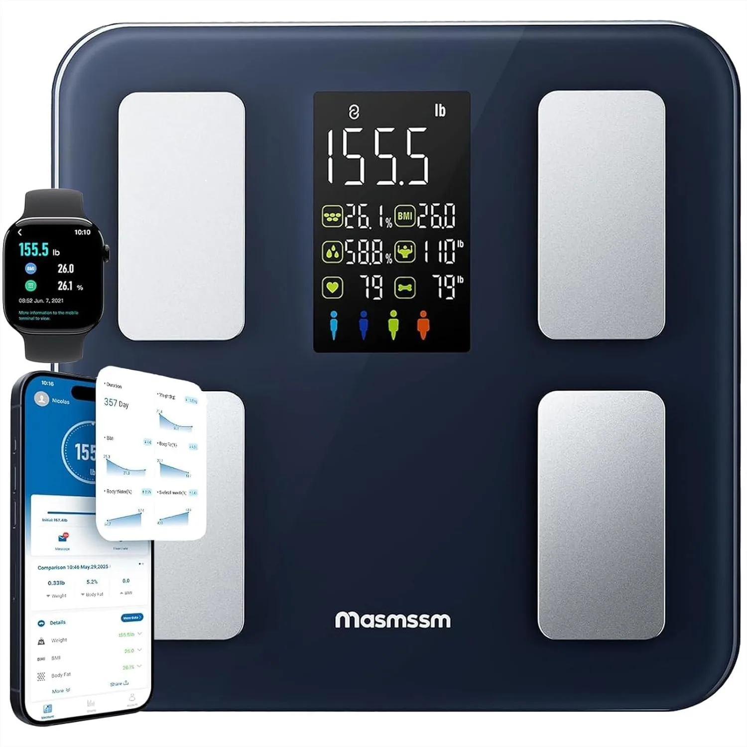 Smart Body Weight Scale with 8-in-1 Display, Tracks BMI, Body Fat, Heart Rate, Syncs with iOS & Android
Smart Body Weight Scale with 8-in-1 Display, Tracks BMI, Body Fat, Heart Rate, Syncs with iOS & Android