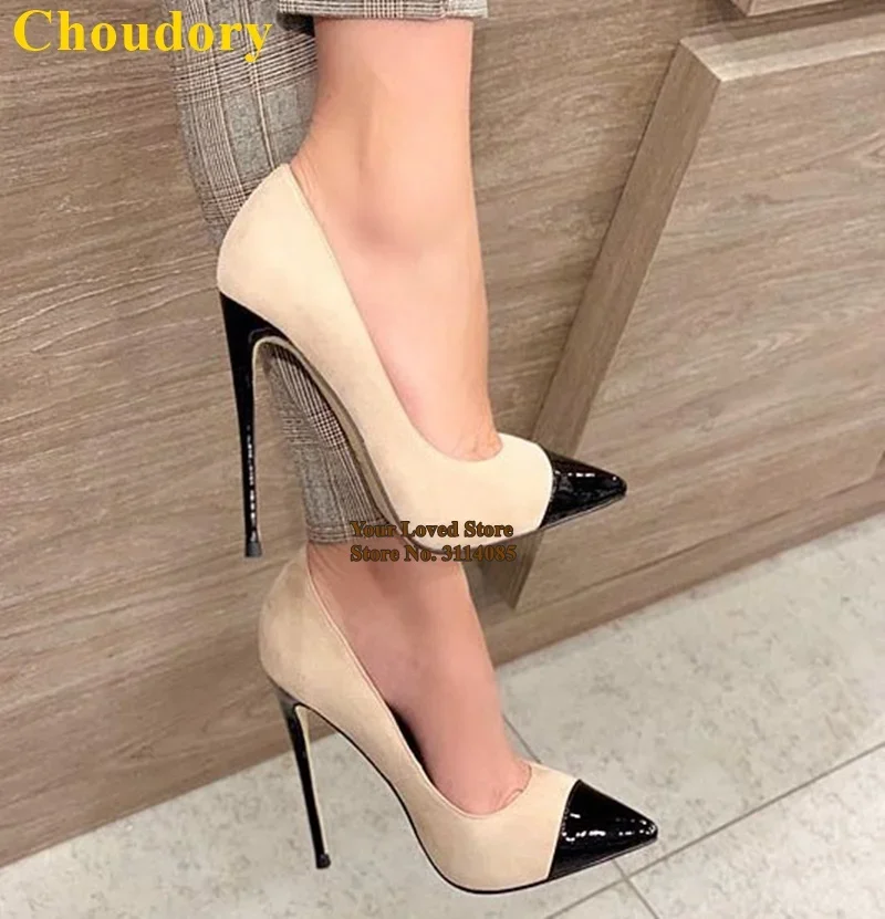 Designer Beige Suede Patchwork Dress Pumps Women Black Patent Leather Pointed Toe Wedding Shoes Stiletto Heels Pumps
Designer Beige Suede Patchwork Dress Pumps Women Black Patent Leather Pointed Toe Wedding Shoes Stiletto Heels Pumps