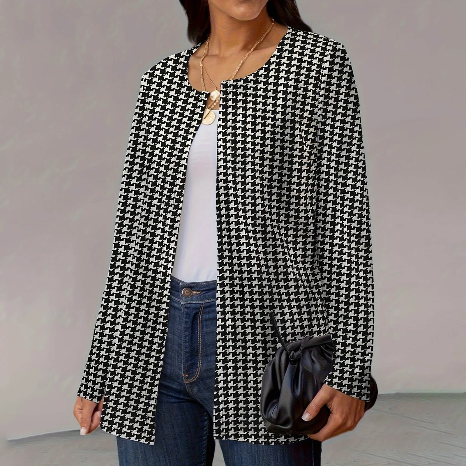 Women's Houndstooth All Over Printed Open Front Long Sleeve Casual Coats Women Coats And Jackets 3x Fleece Jacket
Women's Houndstooth All Over Printed Open Front Long Sleeve Casual Coats Women Coats And Jackets 3x Fleece Jacket
