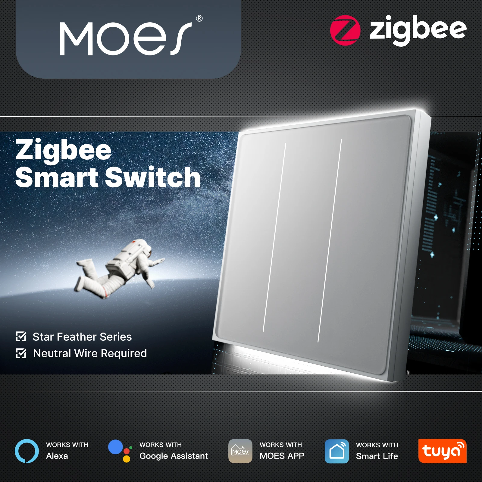 MOES Tuya Smart ZigBee Star Feather Light Switch Neutral Wire Required Scene 2in1 APP Remote Control Work with Alexa Google Home
MOES Tuya Smart ZigBee Star Feather Light Switch Neutral Wire Required Scene 2in1 APP Remote Control Work with Alexa Google Home