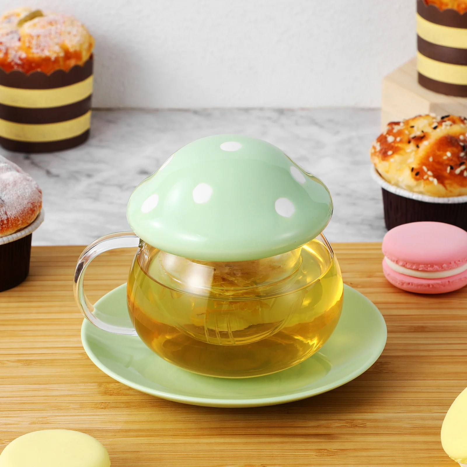 Lovely Mushroom Glass Tea Cup Set with Lid Coaster and Strainer for Hot Cold Beverages Home Office Convenience
Lovely Mushroom Glass Tea Cup Set with Lid Coaster and Strainer for Hot Cold Beverages Home Office Convenience