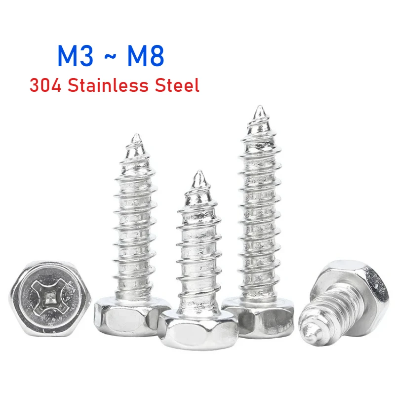 M3 M4 M5 M6 M8 304 Stainless Steel Cross Recessed External Hexagon Head Screw Self-Tapping Phillips Hex Bolt Length 6~75mm
M3 M4 M5 M6 M8 304 Stainless Steel Cross Recessed External Hexagon Head Screw Self-Tapping Phillips Hex Bolt Length 6~75mm