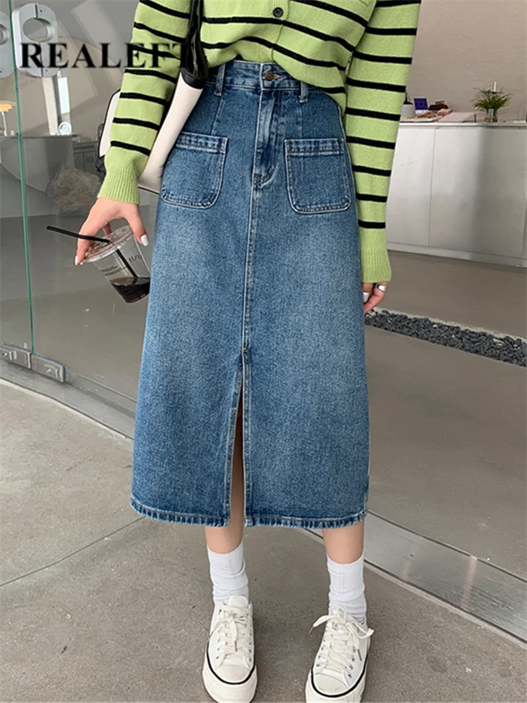 REALEFT Pockets Women's Midi Denim Skirt Front Side Split High Wasit Jeans Skirts Straight Female Pencil Skirt 2023 New Summer
REALEFT Pockets Women's Midi Denim Skirt Front Side Split High Wasit Jeans Skirts Straight Female Pencil Skirt 2023 New Summer