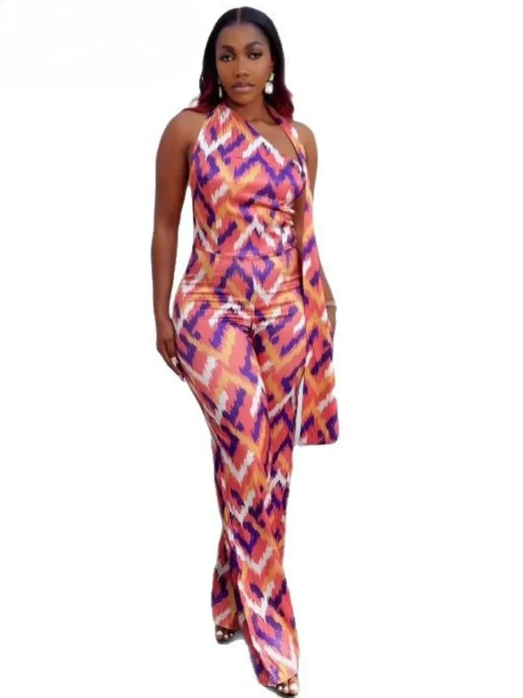 Customized Elegant Women Summer Beach Boho Vacation Jumpsuits Printing Halter Sleeveless Backless One Piece Rompers Wide Leg Pan
Customized Elegant Women Summer Beach Boho Vacation Jumpsuits Printing Halter Sleeveless Backless One Piece Rompers Wide Leg Pan