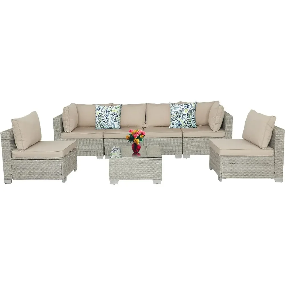 Patio Furniture Sets 7 pieces,Outdoor Sectional Sets All Weather Conversation Patio Sofa w Cushions and Glass Coffee Table Couch
Patio Furniture Sets 7 pieces,Outdoor Sectional Sets All Weather Conversation Patio Sofa w Cushions and Glass Coffee Table Couch