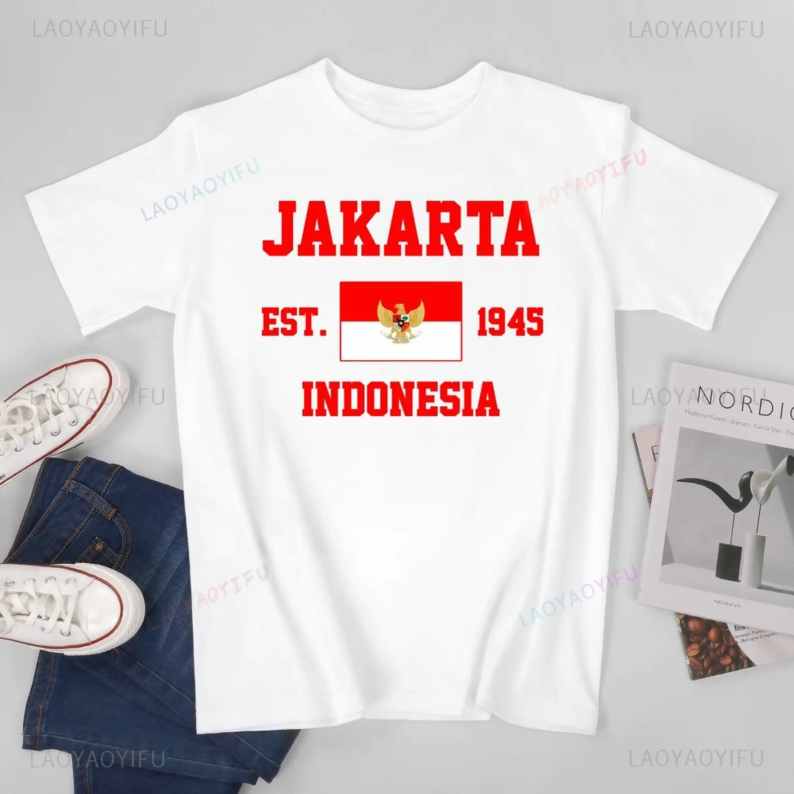 Indonesian Flag Patriotic Print T-Shirt Round Neck Unisex Casual Streetwear EST.1945 Heritage Basic Tee Men Women Kids Apparel
Indonesian Flag Patriotic Print T-Shirt Round Neck Unisex Casual Streetwear EST.1945 Heritage Basic Tee Men Women Kids Apparel