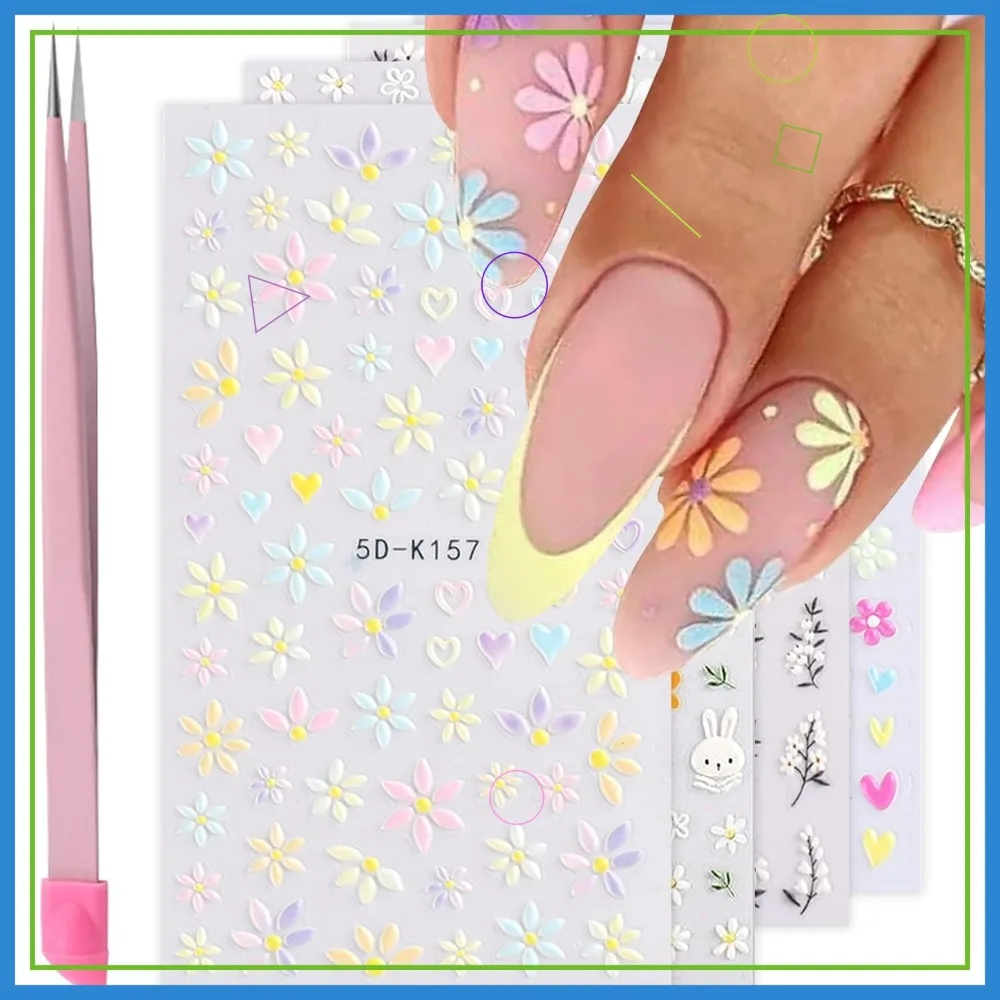 5D Embossed Flower Nail Art Stickers, Spring Daisy Designs, Self-Adhesive Decals for DIY Nail Decoration
5D Embossed Flower Nail Art Stickers, Spring Daisy Designs, Self-Adhesive Decals for DIY Nail Decoration
