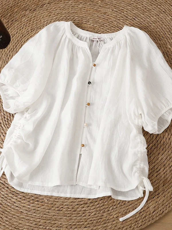 Artistic White Cotton Linen Lantern Sleeve Shirt Women's Summer Small Size Slimming Side Hem Drawstring Unique Design Top
Artistic White Cotton Linen Lantern Sleeve Shirt Women's Summer Small Size Slimming Side Hem Drawstring Unique Design Top