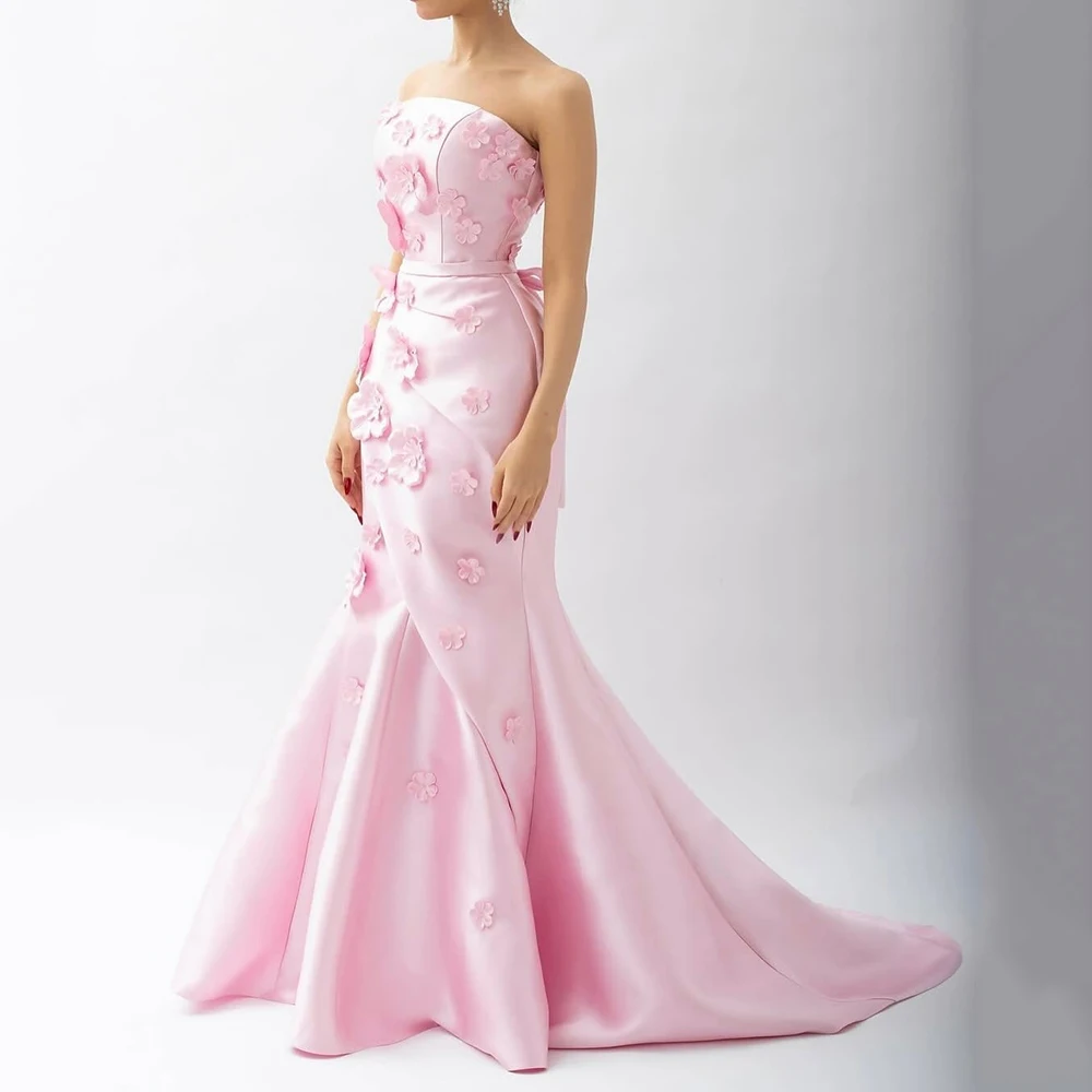 Customized Strapless Pink Mermaid Satin Formal Evening Dress Flower Appliques Backless Floor Length Party Prom Gowns
Customized Strapless Pink Mermaid Satin Formal Evening Dress Flower Appliques Backless Floor Length Party Prom Gowns