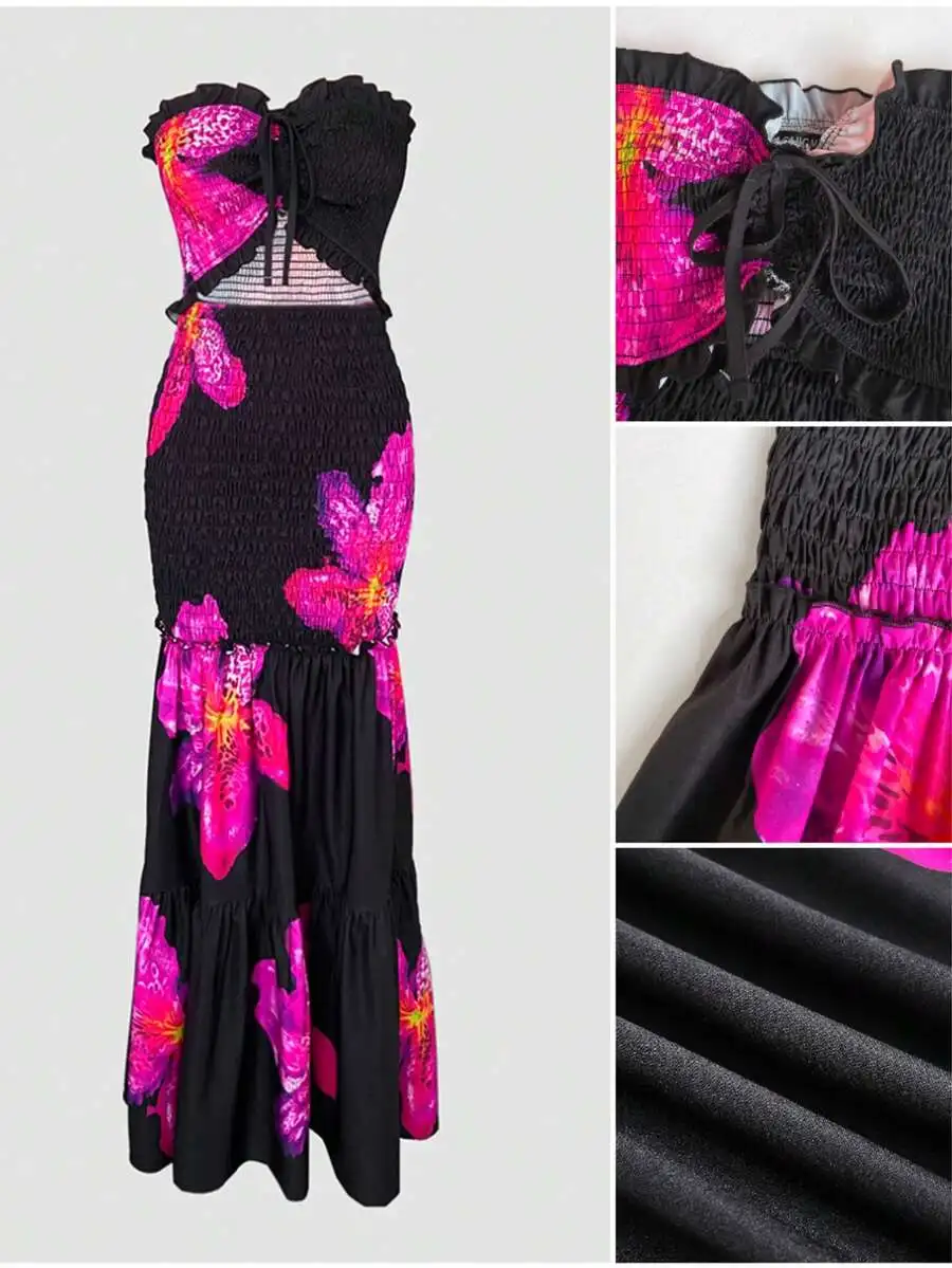 Tropical Floral Print Ruched Waist Tube Dress Mermaid Hem Vacation Party Summer Dress
Tropical Floral Print Ruched Waist Tube Dress Mermaid Hem Vacation Party Summer Dress