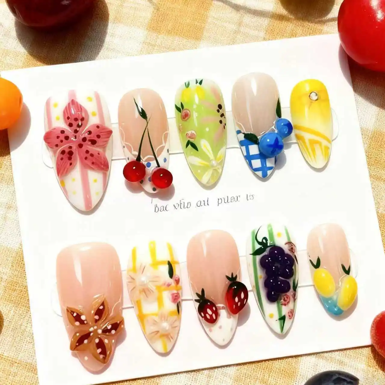 24PCS Almond Press on Nails 3D Fruit Floral Design Cherry Strawberry Blueberry Fresh Sweet Summer Style False Nails Removable
24PCS Almond Press on Nails 3D Fruit Floral Design Cherry Strawberry Blueberry Fresh Sweet Summer Style False Nails Removable
