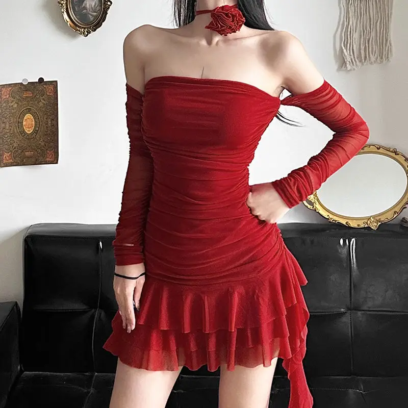 MeowGirl Mature and Charming Woman Ruffled Ruffles Slimming Halter Dress Women Hot Girl Sexy One Neck Tight-fitting Dress
MeowGirl Mature and Charming Woman Ruffled Ruffles Slimming Halter Dress Women Hot Girl Sexy One Neck Tight-fitting Dress