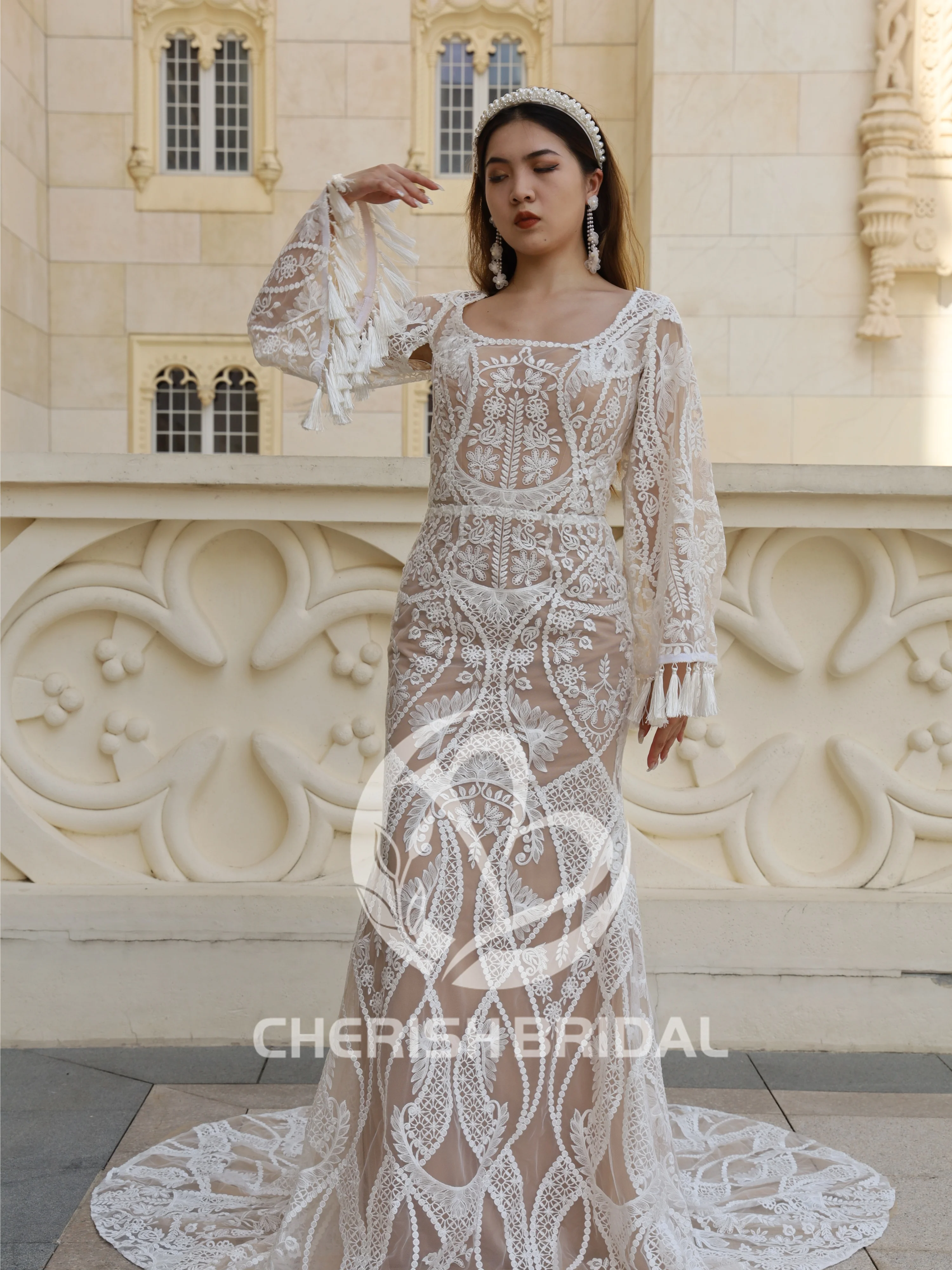 CD008 2025 Bride Wedding Dresses Boho Mermaid Dress with Removable Long Sleeves ,Elegant Nude Mermaid Bridal Wedding Gown
CD008 2025 Bride Wedding Dresses Boho Mermaid Dress with Removable Long Sleeves ,Elegant Nude Mermaid Bridal Wedding Gown