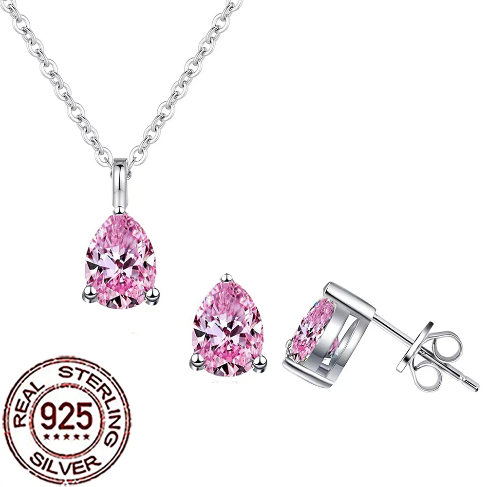 CWWZircons Elegant 925 Sterling Silver Pear Cut Pink CZ Zircon Earrings Necklace Sets for Women Fine Wedding Party Jewelry ST047
CWWZircons Elegant 925 Sterling Silver Pear Cut Pink CZ Zircon Earrings Necklace Sets for Women Fine Wedding Party Jewelry ST047