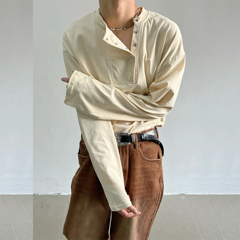 Fall Winter Collapsible O Neck Button Men Long Sleeve Sweatshirt Fashion All-match Casual Loose T Shirt Black White Khaki Unisex
Fall Winter Collapsible O Neck Button Men Long Sleeve Sweatshirt Fashion All-match Casual Loose T Shirt Black White Khaki Unisex