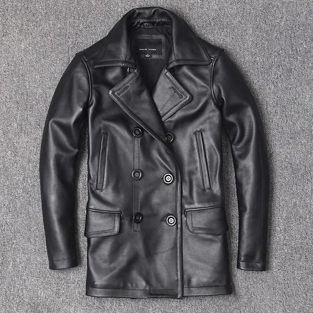 Autumn Winter England Style Men's High Quality Genuine Leather Double-breasted Coat Chic Korean Style Cow Leather Jackets F143
Autumn Winter England Style Men's High Quality Genuine Leather Double-breasted Coat Chic Korean Style Cow Leather Jackets F143