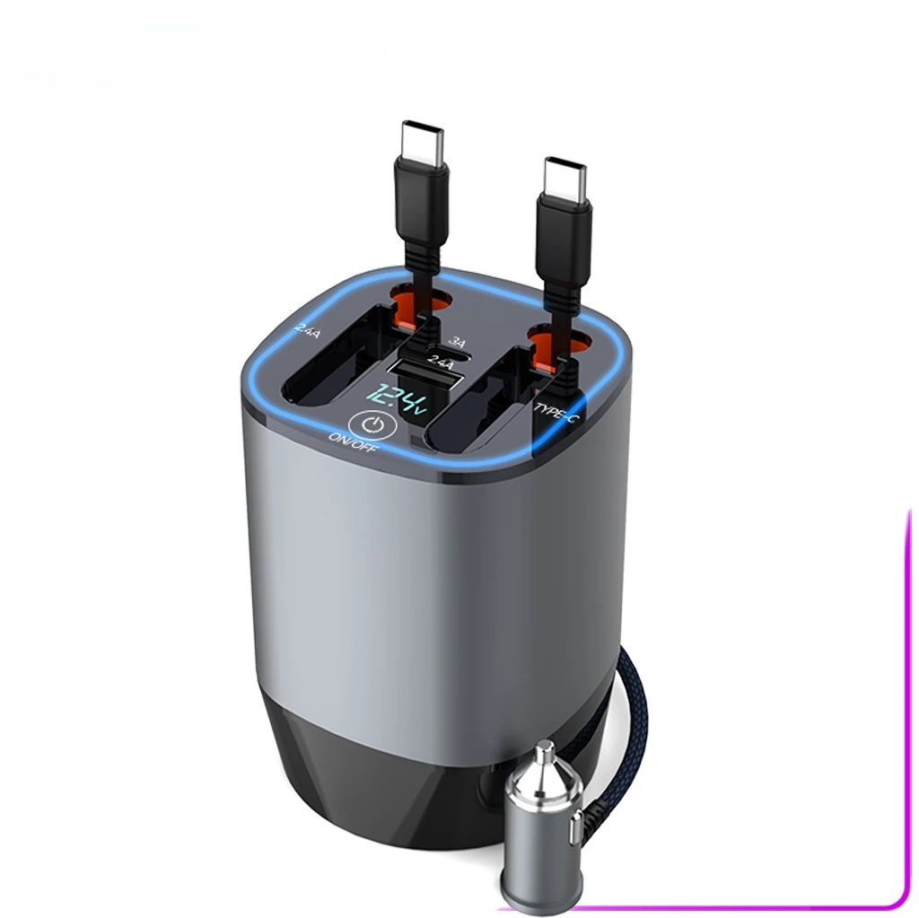 PT17 Car 100W Fast Charging Cigarette Lighter Car Charger Mobile Phone Telescopic Charging Cable Voltage Display Ambient Light
PT17 Car 100W Fast Charging Cigarette Lighter Car Charger Mobile Phone Telescopic Charging Cable Voltage Display Ambient Light