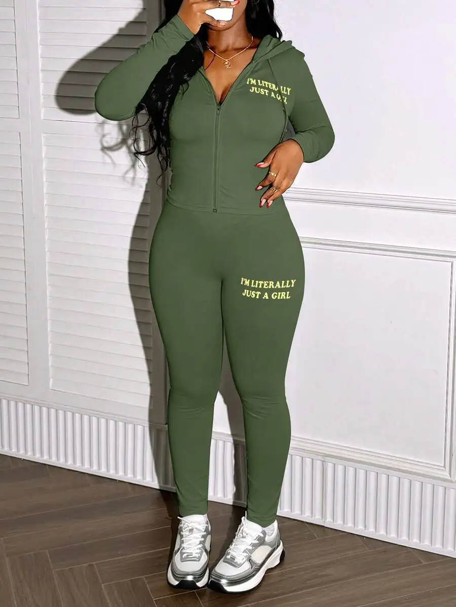 Women 2 Piece Letter Print Zip-Up Hoodie And Leggings Set Spring Outfit Green
Women 2 Piece Letter Print Zip-Up Hoodie And Leggings Set Spring Outfit Green