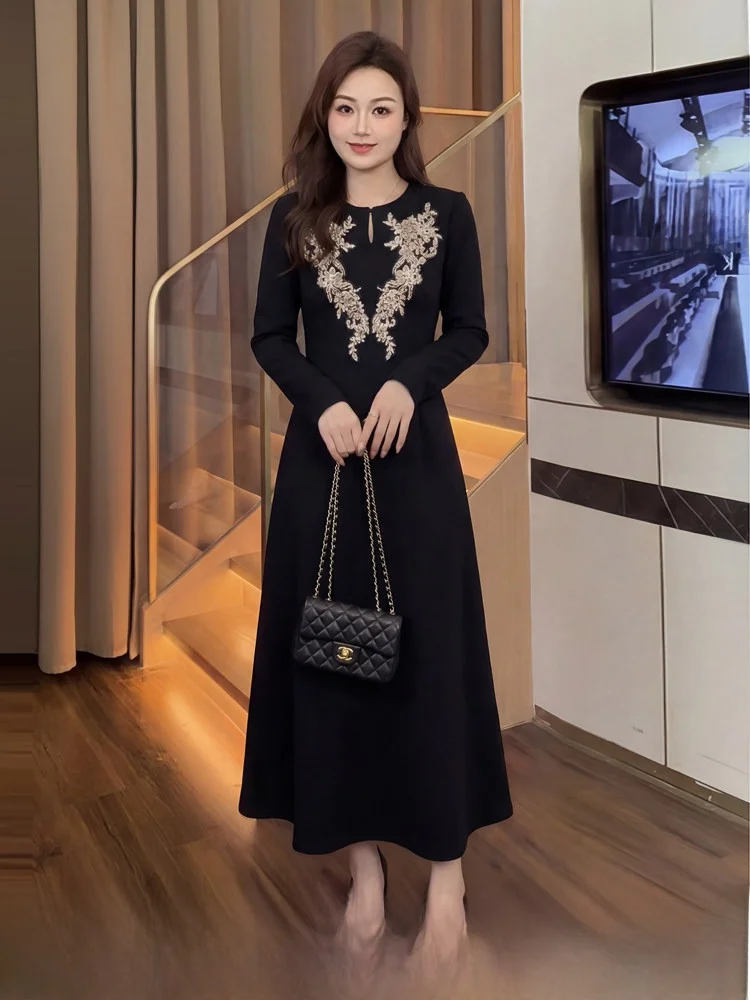 Ele Bla Long Sve Embroidered Dr Luxury Size plus Women's Faion Spring 2026 High Waist A-Line Skirt Zipper Ba
Ele Bla Long Sve Embroidered Dr Luxury Size plus Women's Faion Spring 2026 High Waist A-Line Skirt Zipper Ba
