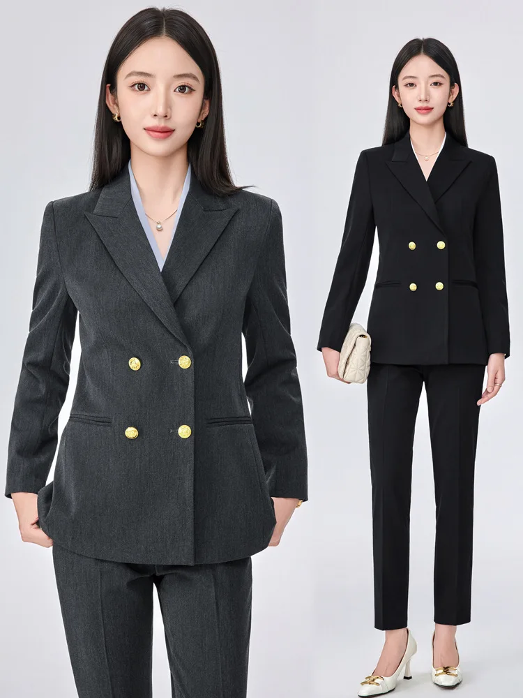 Women's autumn and winter fashion blazer, elegant double-breasted suit, formal workwear jacket, jewelry store work uniform
Women's autumn and winter fashion blazer, elegant double-breasted suit, formal workwear jacket, jewelry store work uniform