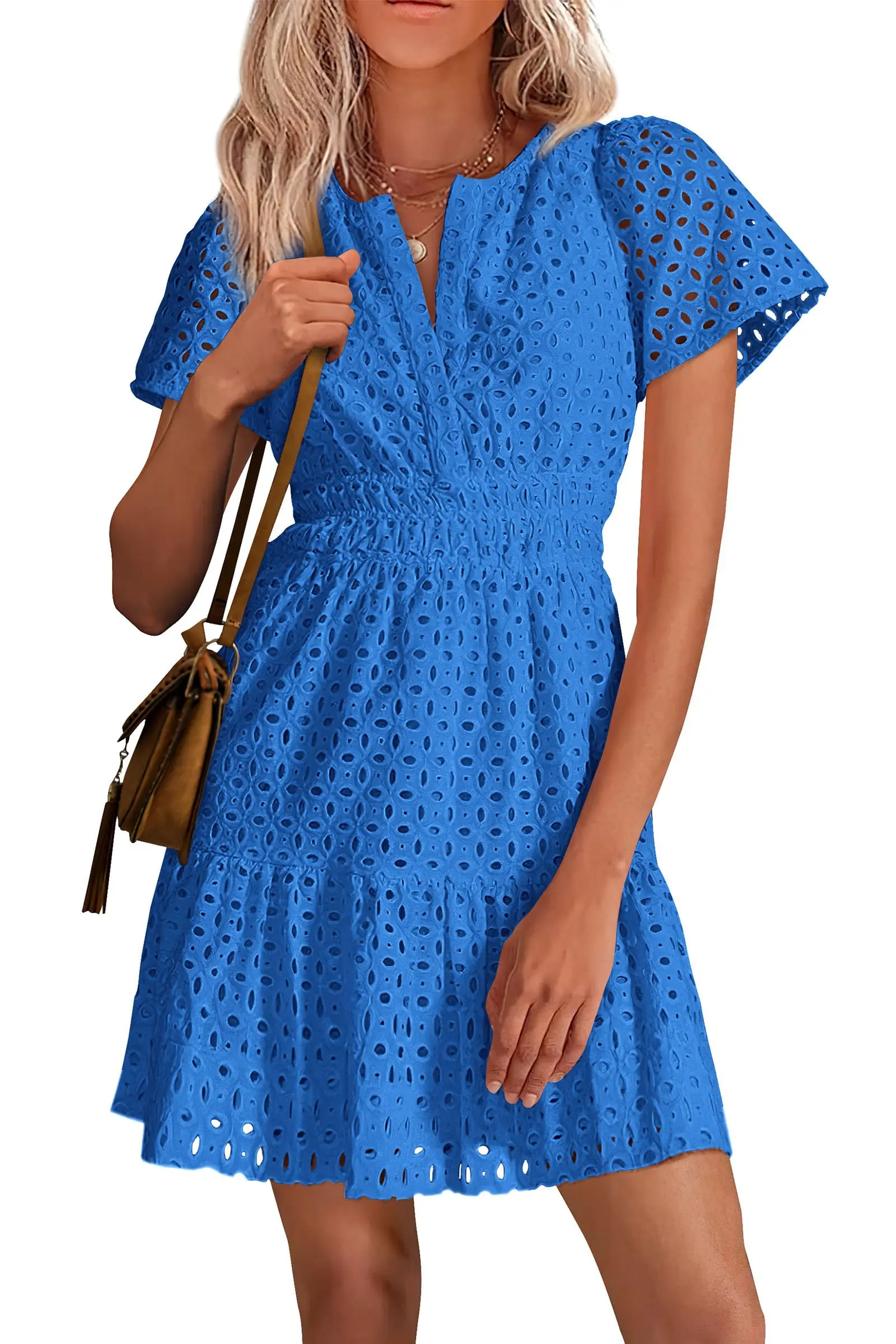 Women Summer Short Dress V Neck Short Sleeve A Line Hollow Out Lace Casual Beach Party
Women Summer Short Dress V Neck Short Sleeve A Line Hollow Out Lace Casual Beach Party