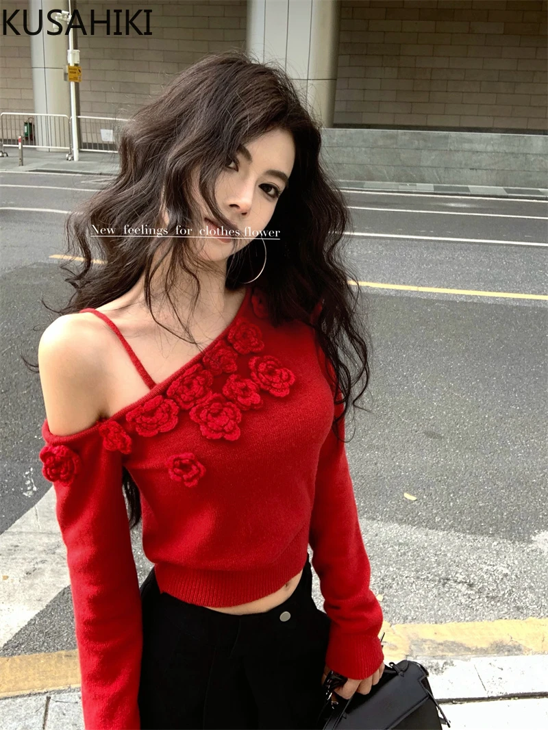 KUSAHIKI Three Dimensional Flower Skew Collar Long Sleeved Knitted Shirt for Women's Autumn Slim Fit Spicy Girl Short Style Top
KUSAHIKI Three Dimensional Flower Skew Collar Long Sleeved Knitted Shirt for Women's Autumn Slim Fit Spicy Girl Short Style Top