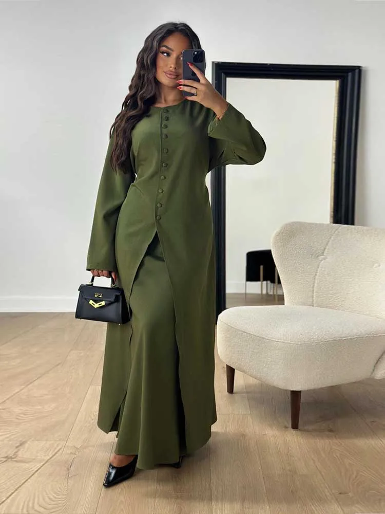 Женские комплекты из двух предметов, элегантный зимний комплект одежды, комплекты с зелеными пуговицами, длинный топ и юбка, оптовая продажа, дропшиппинг
Женские комплекты из двух предметов, элегантный зимний комплект одежды, комплекты с зелеными пуговицами, длинный топ и юбка, оптовая продажа, дропшиппинг