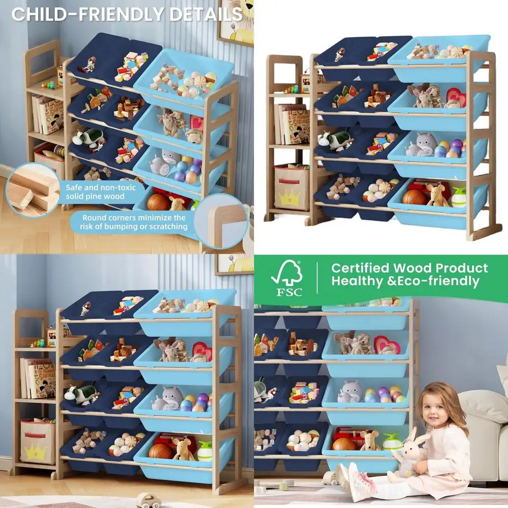 Blue Kids' Playroom Organizer: 3-Tier Toy Shelf with 12 Bins, Storage for Books and Toys
Blue Kids' Playroom Organizer: 3-Tier Toy Shelf with 12 Bins, Storage for Books and Toys