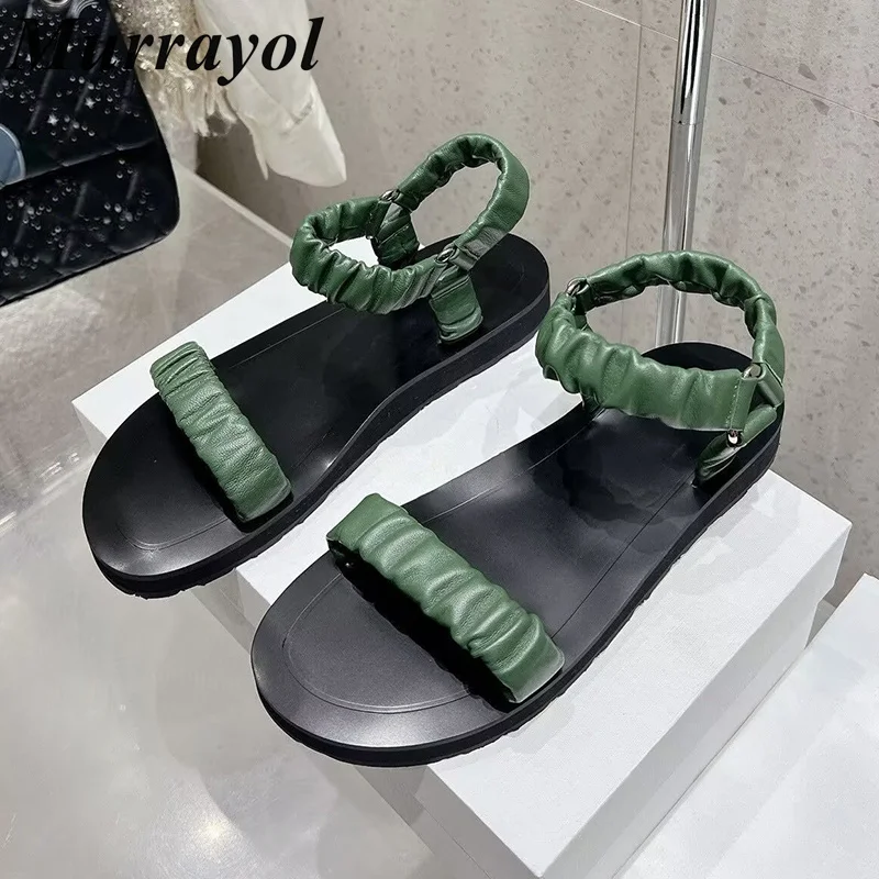 Genuine Leather One Strap Flat Bottom Sandalias Women's Wrinkle Design Back Strap Sandals Summer Open Toe Beach Shoes Gladiator
Genuine Leather One Strap Flat Bottom Sandalias Women's Wrinkle Design Back Strap Sandals Summer Open Toe Beach Shoes Gladiator