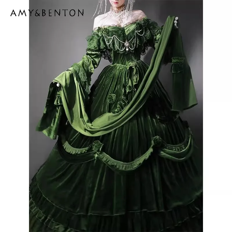 Japanese Spring and Summer Manor Velvet Green Lolita Long Elegant Bar Mitzvah Heavy Industry Fluffy Princess Dress For Women
Japanese Spring and Summer Manor Velvet Green Lolita Long Elegant Bar Mitzvah Heavy Industry Fluffy Princess Dress For Women
