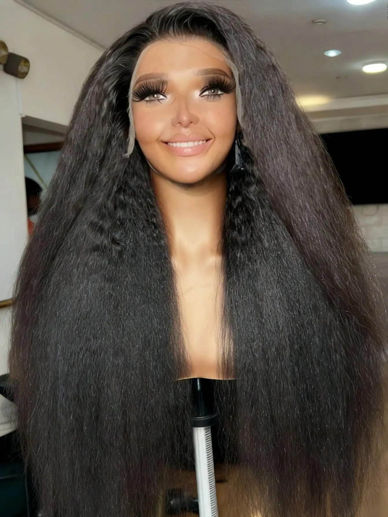 Black Kinky Straight Human Hair Wigs for Women Glueless Brazilian Human Hair 13x4 Transparent Lace Frontal Wig Yaki Straight Wig
Black Kinky Straight Human Hair Wigs for Women Glueless Brazilian Human Hair 13x4 Transparent Lace Frontal Wig Yaki Straight Wig