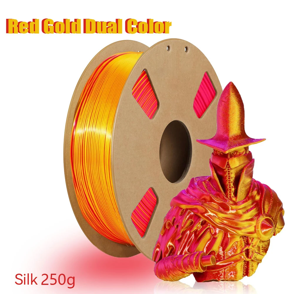 Silk Dual Color PLA Filament 1.75mm, Smooth Glossy, 200g/250g/500g/1000g Spool, Red-Gold for Cosplay & Home Decor
Silk Dual Color PLA Filament 1.75mm, Smooth Glossy, 200g/250g/500g/1000g Spool, Red-Gold for Cosplay & Home Decor