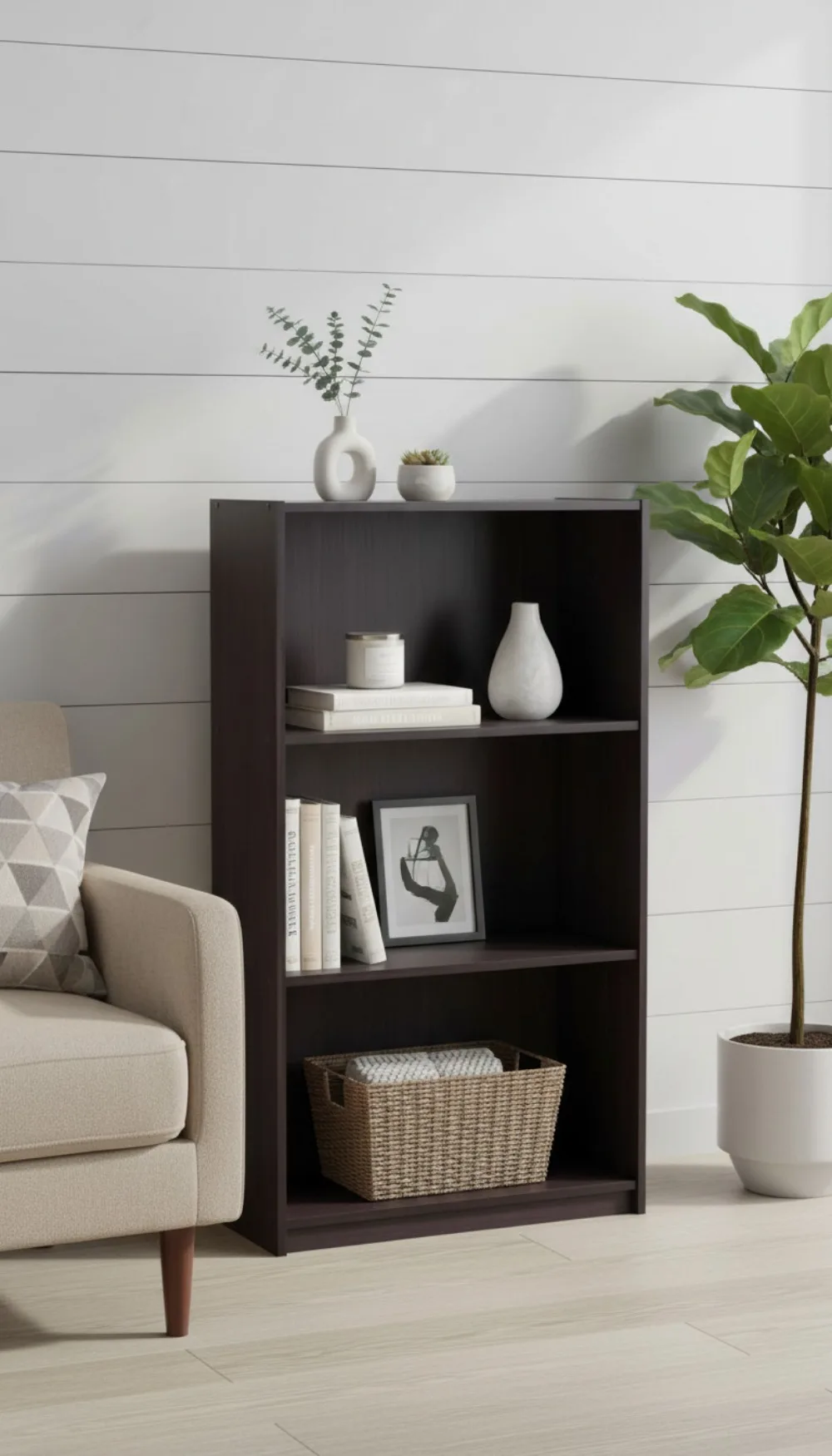 Трехъярусные полки для хранения книжного шкафа из темного ореха, стильные и прочные для организации дома
Трехъярусные полки для хранения книжного шкафа из темного ореха, стильные и прочные для организации дома