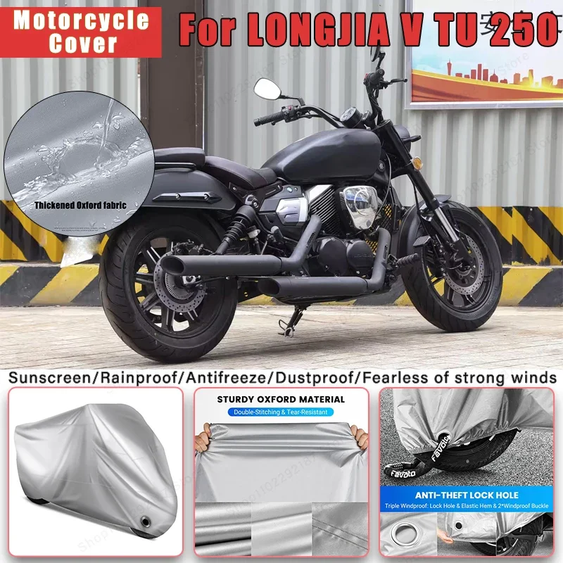 For LONGJIA V TU 250 No Ear Motorcycle Cover - Outdoor Full Body Protection, Waterproof Dustproof Heat-Resistant Moto Accessory
For LONGJIA V TU 250 No Ear Motorcycle Cover - Outdoor Full Body Protection, Waterproof Dustproof Heat-Resistant Moto Accessory