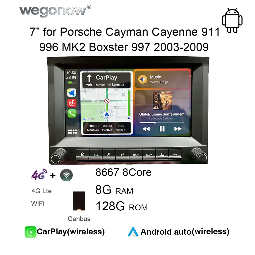Wegonow 7" IPS Car Radio Carplay Android 13 for Porsche Cayman Cayenne 911 996 MK2 Boxster 997 2003-2009 GPS Media Video Player
Wegonow 7" IPS Car Radio Carplay Android 13 for Porsche Cayman Cayenne 911 996 MK2 Boxster 997 2003-2009 GPS Media Video Player