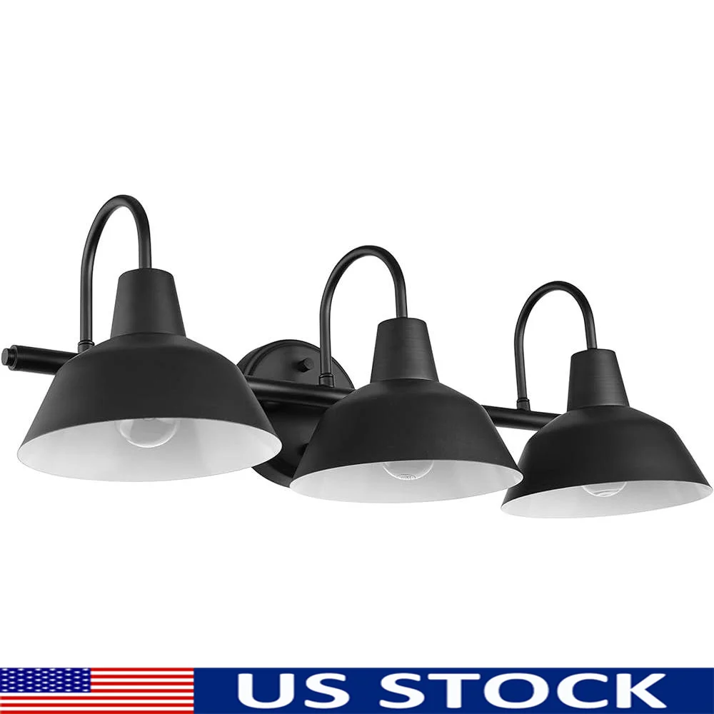 3-Light Vanity Light Fixture Vintage Industrial Design Dimmable Matte Black Metal Easy Install with White Interior Shades E26
3-Light Vanity Light Fixture Vintage Industrial Design Dimmable Matte Black Metal Easy Install with White Interior Shades E26