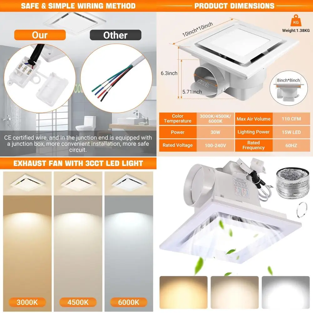 LED Lighted 4 110 CFM Bathroom Exhaust Fan with Adjustable Color Temperature and Quiet Operation
LED Lighted 4 110 CFM Bathroom Exhaust Fan with Adjustable Color Temperature and Quiet Operation