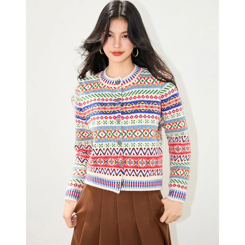 Вязаный кардиган в этническом стиле в стиле ретро с полосатым принтом, женский повседневный модный темпераментный жаккардовый однобортный повседневный свитер
Вязаный кардиган в этническом стиле в стиле ретро с полосатым принтом, женский повседневный модный темпераментный жаккардовый однобортный повседневный свитер